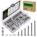 Hex Bolts and Nuts Assortment Kit, 1/4"-20 UNC Nuts and Bolts Set (12 Types), 304 Stainless Steel Bolts and Nuts Kit with Nylon Lock Nuts, Flange Nuts and Spring Washers