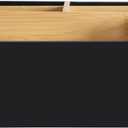 Black Pen Holder for Desk with Adjustable Bamboo Dividers, 5-Slot Wooden Pencil Holder for Desk, Small Remote Control Holder Office Supply Organizer for Bills, Mails, Makeup Brushes