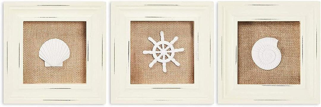 Okuna Outpost Beach Wall Dcor, Shell, Sand Dollar, and Nautical Wheel (6.3 x 6.3 In, 3 Pack)