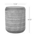 Benjara Outdoor End Table, 16 Inch Round Gray Faux Concrete w White Pattern