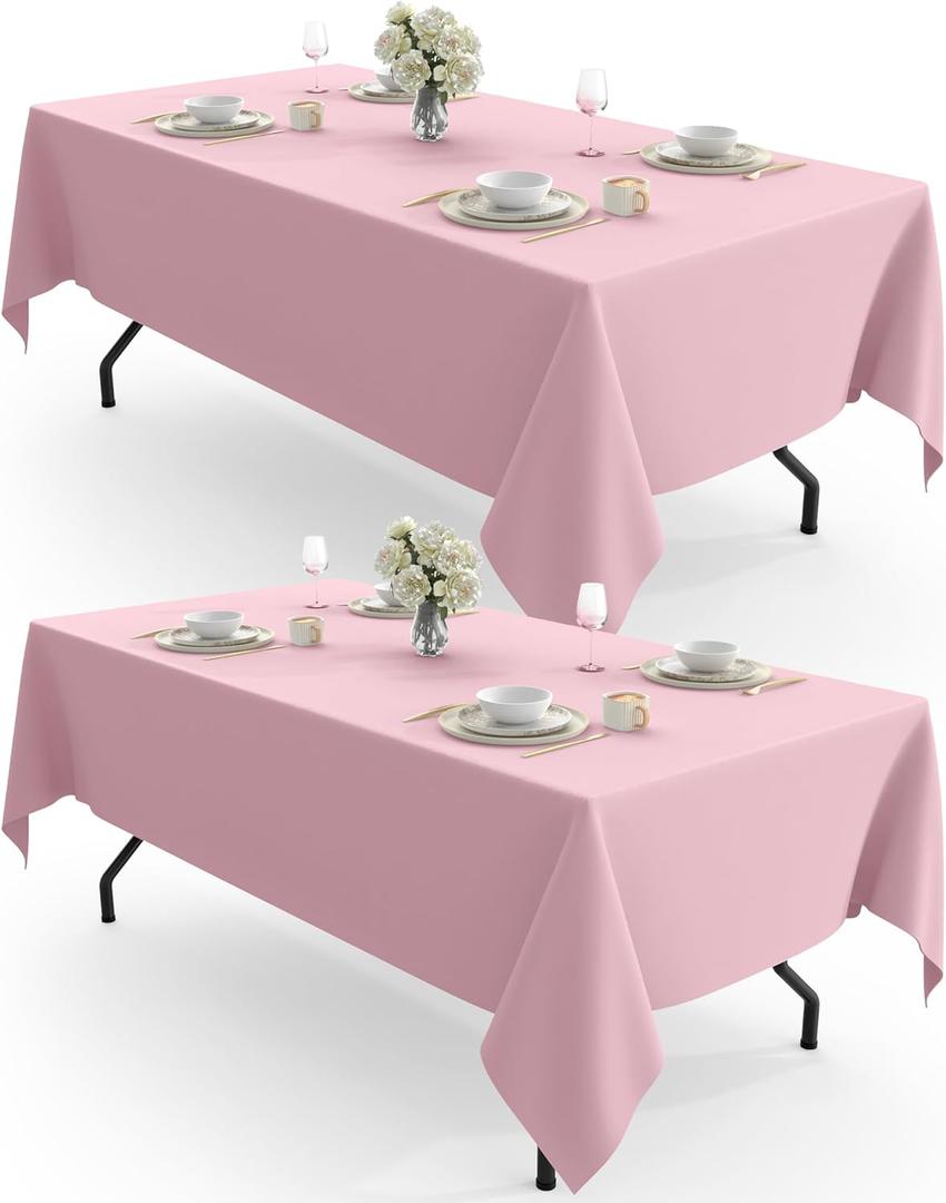Pureegg Rectangle Table Cloth 60" x 102"  Durable Polyester Tablecloth Offers Reusable & Washable Protection, Ideal for Outdoor Party, Picnic, Wedding, Banquet and Birthday, 2 Pack, Pink