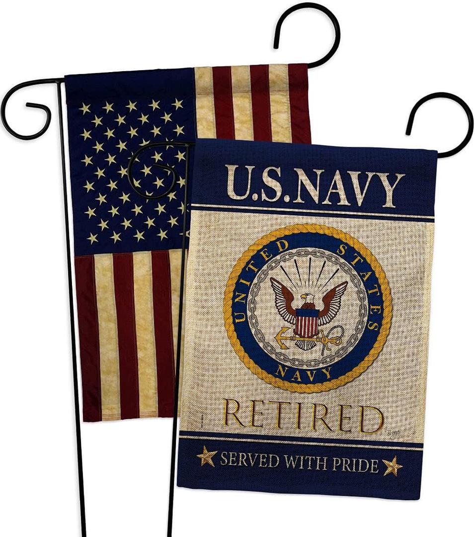 Breeze Decor US Navy Burlap Garden Flag Pack Armed Forces USN Seabee United State American Military Veteran Retire Official Vintage Applique House Banner Small Yard Gift Double-Sided, Made in USA