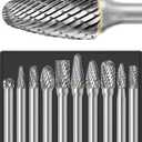 10 Pcs 1/4 Carbide Burr Set 1/4 Shank Die Grinder Bits Drill Bits Grinding Bits for Metal Rotary Tool Attachment Accessories Rasp Weld Wood Stone Deburring Compatible with Milwaukee Dewalt