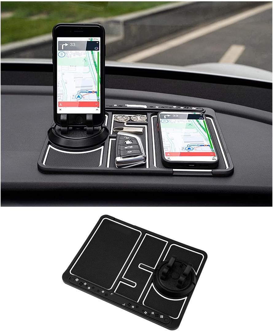 Non-slip Phone Pad for 4-in-1 Car, 2023 New Cool Glow in the Dark Car Dashboard Phone Mat with Temporary Car Parking Card Number Plate and Aromatherapy, Anti-shake Pad Universal Phone Holder (White)