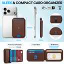 SHIELDON Genuine Leather Strong Magnetic Wallet for MagSafe, Phone Wallet Stand for Men Women, 6 Card Holders, Angle Adjustment, RFID Blocking, Compatible with iPhone 17/16/15/14/13/12 Series - Coffee