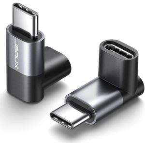 JSAUX 90 Degree USB C to USB C Adapter 2-Pack, 100W 40Gbps Data Transfer Right Angle Type-C Adapter for Steam Deck, Switch 2, ROG Ally, iPhone Air, iPhone 15/16/17 Series and More USBC Devices - Grey