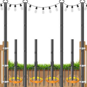JYTOBN String Light Poles 4 Pack,Poles for Hanginig Outdoor String Lights with Fork and Fence Clamp