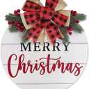 Merry Christmas Front Door Sign Vintage Wooden Xmas Hanging Wreath White Red Farmhouse Holiday Welcome Hanger for Tree Wall Window Porch Garden Home Decor Christmas Decoration Outdoor Indoor