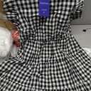 chouyatou Women's Summer Ruffle Puff Sleeve Babydoll Dress Cute Gingham Plaid Printed Tiered Midi Dress (Black, S)