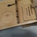 XcE Foldable Bamboo Bathtub Caddy Tray - Expandable to 41 Inches with Non-Slip Pads & Book Stand for Couples Luxury Bath