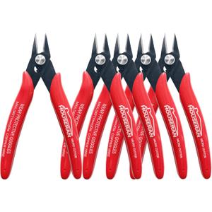 Small Wire Cutters, 5 PACK, 5 Inch Micro 170 Flush Cutter, HOUSERAN Wire Cutters Spring Loaded Cutting Pliers, Side Cutters, Diagoanl Cutters for Jewelry Making, Models, Zip Ties Plastic Wire Snips