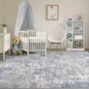 Tortania Washable 10x14 Area Rug for Living Room: Modern Abstract Neutral Large Soft Thin Rugs - Non Slip Indoor Carpet for Bedroom Dining Room Office Nursery Home Floor Decoration - Blue Grey