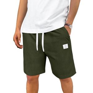 Men's Corduroy Shorts Casual Elastic Drawstring Lightweight Summer Beach Shorts with Pockets (Green, S)
