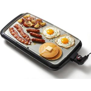 Elite Gourmet 10" x 20", Electric Griddle, Large PFAS-Free Ceralast Ceramic Non-Stick Surface Cool-touch Handles, Removable/Adjustable Thermostat, Easy to Clean Removable Grease Tray, Black/Grey