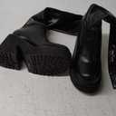 AMINUGAL Womens Elastic Knee High Platform Chunky Block High Heel Sock Boots Zipper Round Toe Fashion Motorcycle Combat Punk Boots For Women (8, Black)