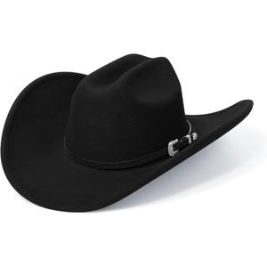 SAJUZEN Cowboy Hats for Women and Men with Wide Brim Felt Western Hats for Cowgirls and Cowboys (Medium, Black)