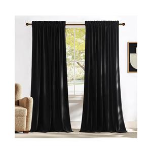 NICETOWN Black Velvet Blackout Curtains 96 inch Long for Living Room and Bedroom, Thermal Luxury Solid Heavy Rod Pocket Drapes/Window Treatments for Hall, Theater (2 Pieces, 52 W)