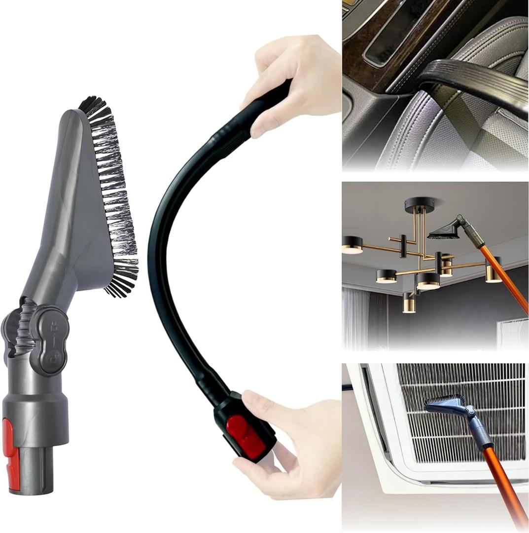 for Dyson Vacuum Cleaning Tools for Hard to Reach Places: Flexible Crevice Tool and Soft Dust Brush with Adjustable Angle - Vacuum Attachments for Dryer Vents, Corner, Ceiling Fans, Top of Furniture