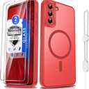 for Samsung Galaxy S21 FE Phone Case:[𝐍𝐨𝐭 𝐅𝐢𝐭 𝐒𝟐𝟏][Compatible with MagSafe] with Tempered Screen Protector,Slim Cover,with Strap & Military Lens Protector S 21FE,Funda para S21FE,Red