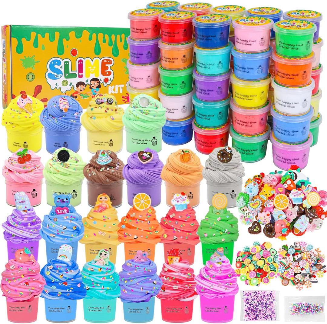 50 Pack Mini Butter Slime Kit, Scented Slime for Girls and Boys, Soft & Non-Sticky Cotten Candy Fruit Slime Party Favor Gifts, DIY Putty Stress Relief Toy for Kids (50)