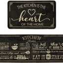 Artoid Mode Black Cooking Sets Kitchen Mats Set of 2, Seasonal The Kitchen is The Heart of The Home Holiday Party Low-Profile Floor Mat for Home Kitchen - 17x29 and 17x47 Inch