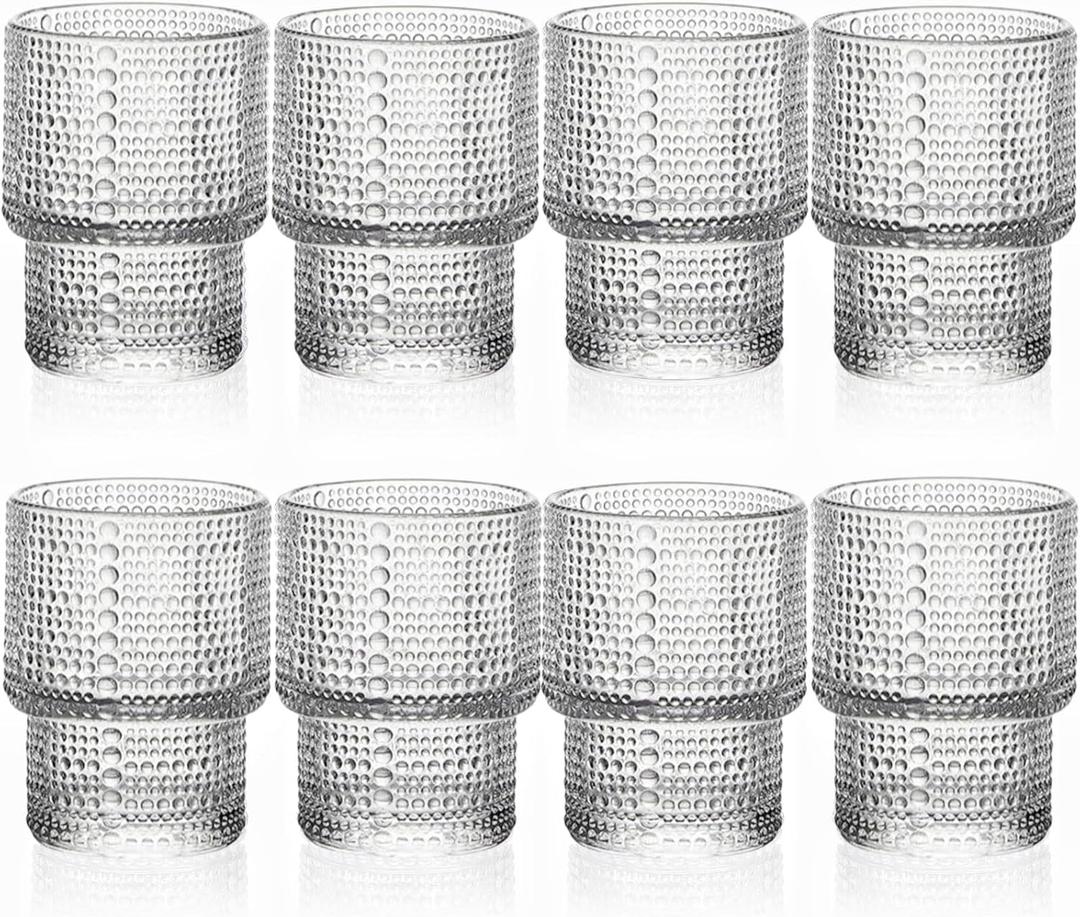 ZOOFOX Set of 8 Juice Glasses, 7 oz Heavy Base Hobnail Glassware for Drinking Orange Juice, Stackble Vintage Drinking Glasses for Beer, Cocktail, Soda, Beverage, Whiskey, Iced Coffee