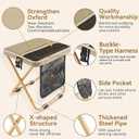 16" Extra Tall Portable Collapsible Stool, Sturdy and Durable Folding Backpack Stool with 3 Side Pockets, Ideal for Camping, Hiking, Outdoor Activities Portable Chair (Khaki)