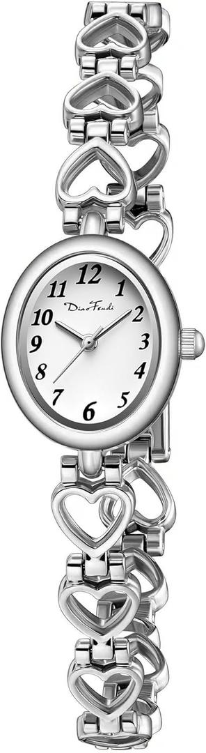 Diaofendi Petite Gold Watches for Women Vintage Bracelet Wrist Watch Luxury Ladies Oval,Fashion Dress Quartz Watch with Tools Include,Waterproof (Silver shell-white)