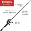 Zebco 33 Spinning Reel and Telescopic Fishing Rod Combo, 30