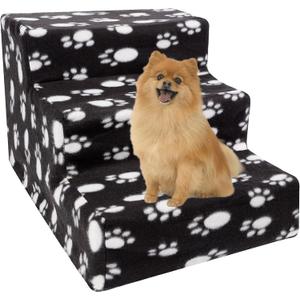 yofit Doggy Steps - Non-Slip 3 Steps Pet Stairs for Cats and Dogs, Foldable Plastic with Washable Carpet Holds Up to 50 lbs (Dark)