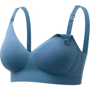 Momcozy CoolFit Nursing Bras for Breastfeeding, Fixed Padding Ultra Stretch Seamless Jelly Strip Maternity Bra, Wireless (Small, Nordic Blue)