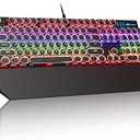 MageGee Typewriter Mechanical Gaming Keyboard, Retro Black Punk Round Keycaps RGB Rainbow Backlit Wired Keyboards for Laptop MAC PC Gamer, with Magnetic Wrist Rest - Blue Switch