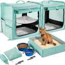 Suertree Cat Carrier for 2 Cats, Pet Travel Carrier with Litter Box for Cats and Small Dogs Up to 45 Lbs, Bowls, and Locking Zippers, Green ((15.9*2)*14.5*15.5in)