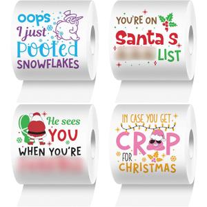 4 Rolls Merry Christmas Toilet Paper Santa Toilet Tissue Disposable Xmas Paper Towels Christmas Stocking Stuffers for Xmas Holiday Birthday Party Supply(Elegant)