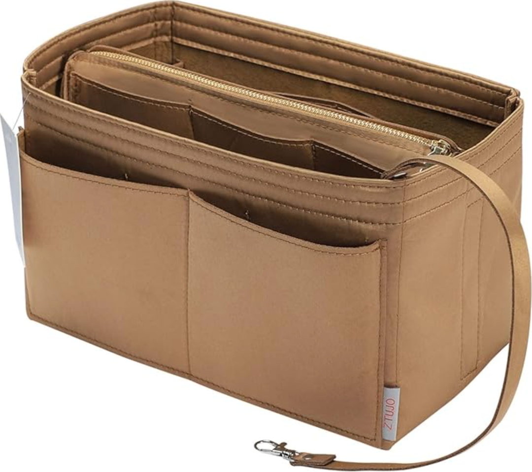 ZTUJO Purse Organizer Insert, Felt Bag Organizer with Metal Zipper, Handbag & Tote Shaper, For Speedy Neverfull Tote, 7 Sizes (Medium, Beige)