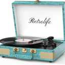 Retrolife Record Player 3 Speed Bluetooth Portable Suitcase Vinyl Player with Builtin Speakers Turntable Enhanced Audio Sound PU Leather Vintage