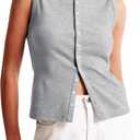 Cioatin Women Ribbed Button Down Tank Tops Sleeveless Crew Neck Slim Fit Open Front Crop Vest Going Out Y2K Clothes Heather Gray (M)