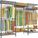 Ulif E13 Heavy Duty Clothes RackWith 4 Hanger Rods & 8 Shelves Freestanding Clothing Racks for Hanging ClothesAdjustable Closet OrganizerMetal Garment Rack 63" W x16 D x77 HMax Load 900LBSGrey