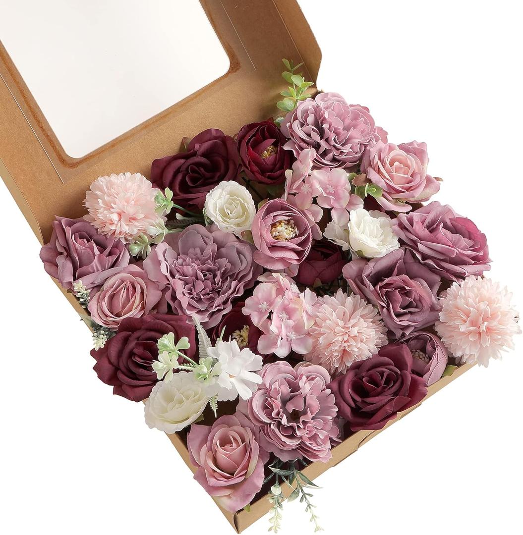 Artificial Flowers Combo, Fake Flowers for DIY Tables Centerpieces Baby Shower Bridal Shower Wedding Bouquet Arrangements Party Candle Holder Cake Decor Flower Home Decorations (Mauve Pink)