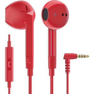 LUDOS FEROX Wired Earbuds in-Ear Headphones,  Earphones with Microphone, Noise Isolation Corded for 3.5mm Jack Ear Buds for iPhone, Samsung, Laptop, Kids, School Students - Red