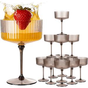 LIYH 20 Pcs Plastic Martini Glasses 10 Oz Clear Black Disposable Martini Glasses Cocktail Coupe Plastic Champagne Tower Disposable Wine Cups Perfect for Bar Cocktails Parties Wedding (Clear Black Vertical Stripe Pattern)