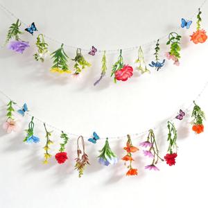 2 Pack 14.4ft Flower Garland Artificial Wildflower Garland, Spring Floral Garland Banner with Butterfly for Wildflower Party Decor Garden Tea Engagement Wedding Bridal Baby Shower Birthday Party Decor
