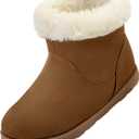 festooning Girls & Toddler' Faux Fur Shearling Style Boots, Girls Warm Winter Flat Non-Slip Zip Snow Boots for Indoor Outdoor(Toddler/Little Kid/Big Kid) (Brown), Size 4