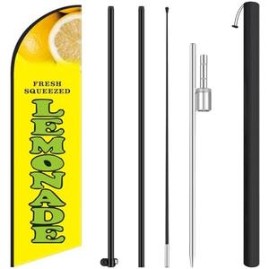 HunnmingRe 11.2 ft Dirty Soda Feather Flag with Pole - Windless Flag Banner with Ground Stake Outdoor Advertising Banner for Business (1 Pcs, Blue)