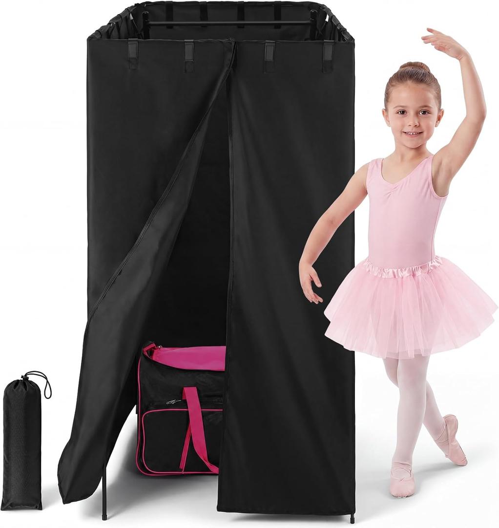 360 Privacy Curtain Changing Room System for 28" Dance Bag with Rack, Detachable Portable Backstage Privacy Dancer Changing Room Curtain for Training Competition Outdoor Camping (No Bag)