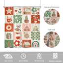 Newsely Retro Christmas Shower Curtain 60Wx72H Inch Merry Xmas 70s Cute Deer Snowflake Flower Rainbow Checkered Shower Curtain Bathroom Set Kids Girls Waterproof Bath Decoration Accessories Home Decor