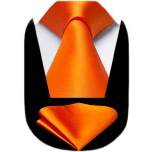 HISDERN Mens Solid Color Ties Formal Satin Necktie and Pocket Square Set Classic Wedding Business Tie & Handkerchief (Orange)