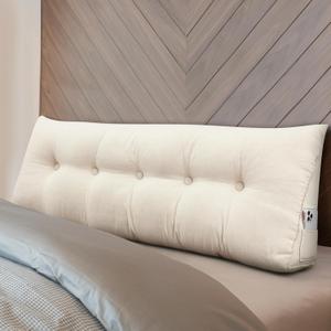 Wenqik Wedge Pillow Queen Triangular Headboard Bed Reading Backrest Back Support Long Pillow with Removable Cover for Dorm Room Supplies Housewarming Gift(Beige) (Queen (59 x 20 x 8 Inch))