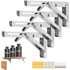 4 Pcs Folding Shelf Brackets, 20 Inch Shelf Brackets Heavy Duty Collapsible Triangle Stainless Steel L Brackets