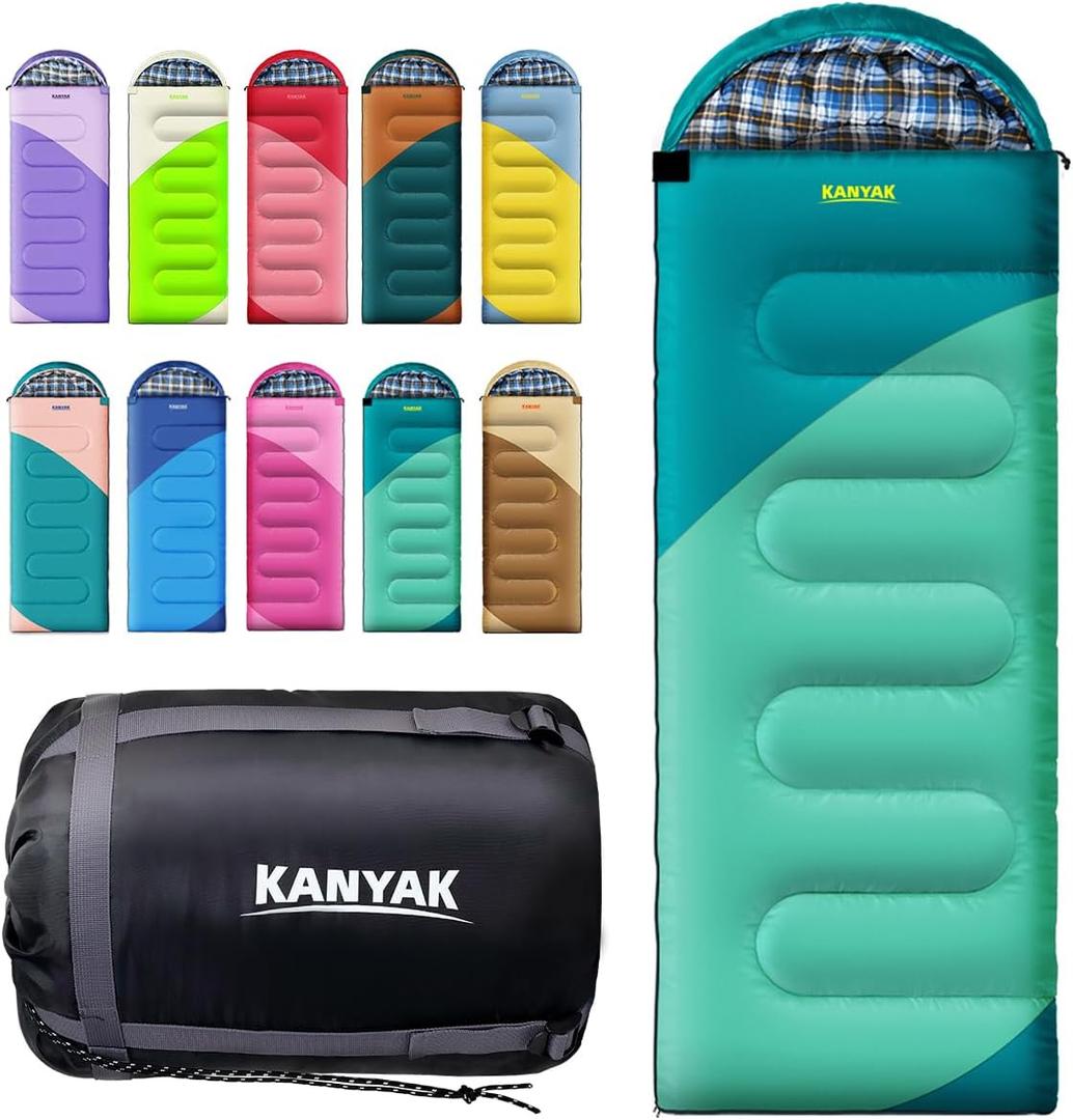 Camping Sleeping Bag, 32 Sleeping Bags for Adults Kids Teens Cold Weather Warm Sleeping Bag Winter for 3-4 Season Camping, Camping Gear Equipment, Traveling, and Outdoors (Dark Green & Emerald Green)